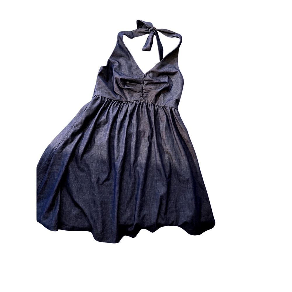 Y2k Halara Pinup Halter Mini Dress S Denim Smocked Back Fit & Flare Rockabilly